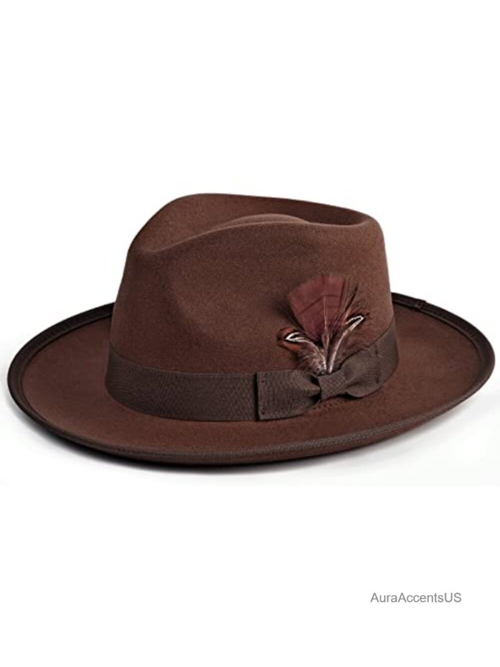 Unisex Wide Brim Felt Fedora Hat with Removable Feathers Adjustable